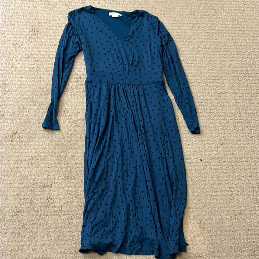 Boden jersey teal polka dot dress 10R